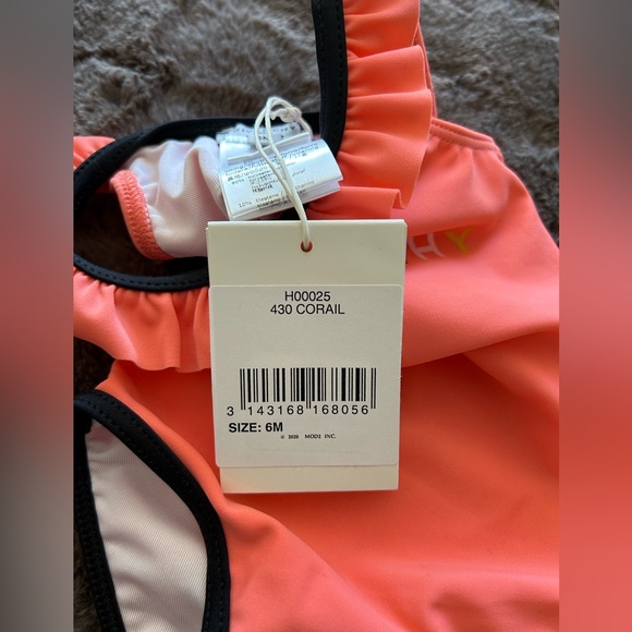 *NWT* GIVENCHY BABY RUFFLED COLLAR LOGO SWIMSUIT IN BEAUTIFUL CORAL, 6 MONTHS - Picture 5 of 7